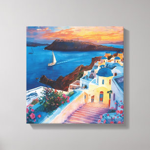 Romantisk solnedgång i Santorini Canvastryck