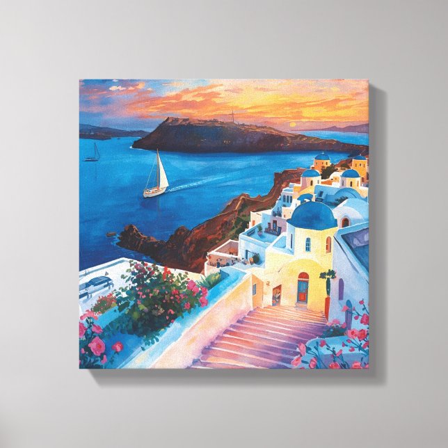 Romantisk solnedgång i Santorini Canvastryck (Framsida)