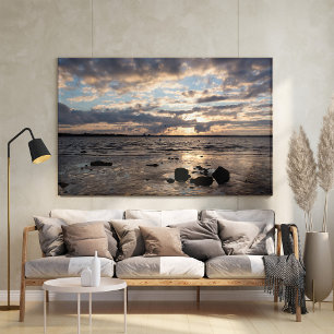 Romantisk solnedgång över strandkonsten i Östersjö Canvastryck