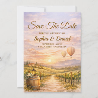 Romantisk solnedgång på vingård Save The Date