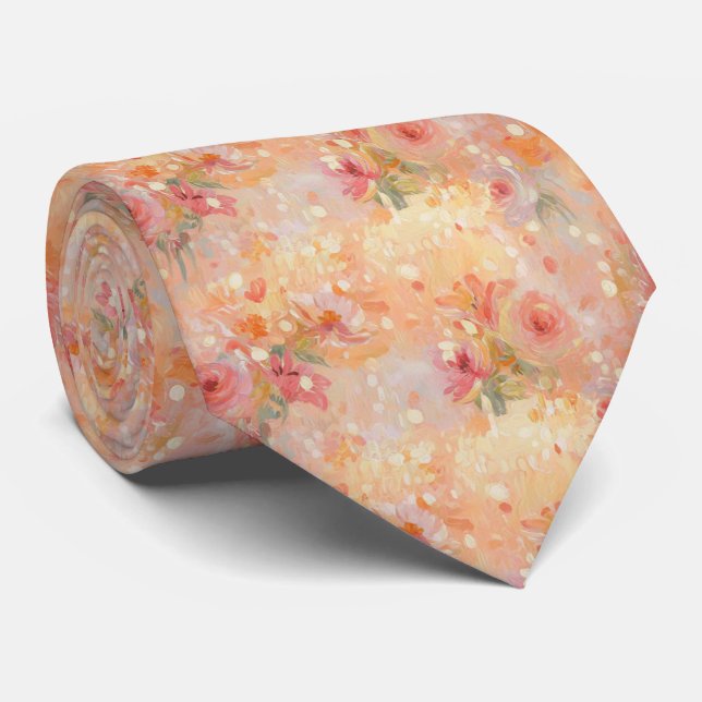 Romantisk solnedgångsglöd, varmt orange och rosafä slips (Rullad)