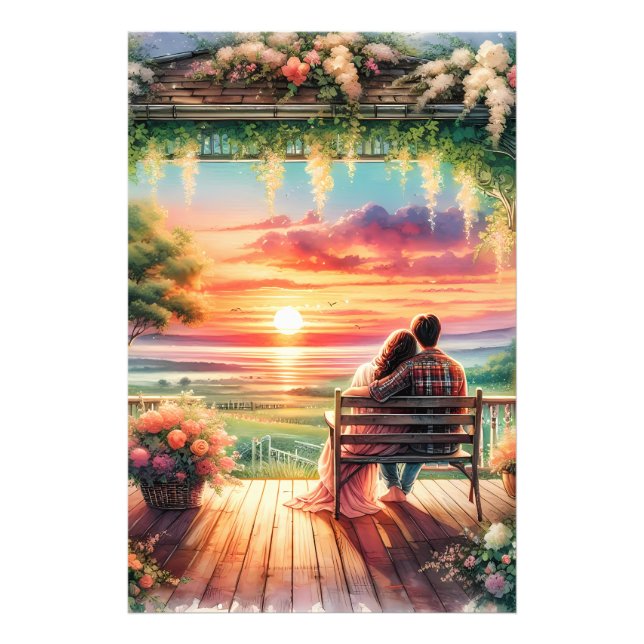 Romantisk solnedgångsillustration från verandan fototryck (Framsidan)