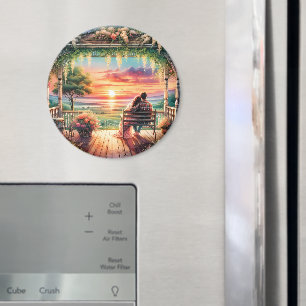 Romantisk solnedgångsillustration från verandan magnet
