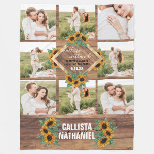 Romantisk solros Guld White Couple Photo Collage Fleecefilt