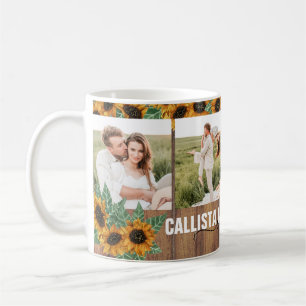 Romantisk solros Guld White Couple Photo Collage Kaffemugg