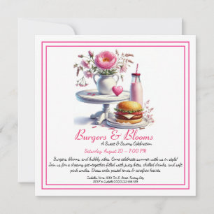 Romantisk sommarfest Watercolor Burger & Rosa Inbjudningar