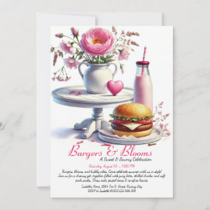 Romantisk sommarfest Watercolor Burger & Rosa Inbjudningar