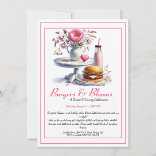 Romantisk sommarfest Watercolor Burger & Rosa Inbjudningar