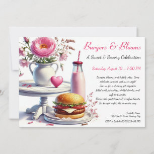 Romantisk sommarfest Watercolor Burger & Rosa Inbjudningar