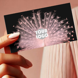Romantisk Söt Rosa Peacock på Black Anpassningsbar Visitkort