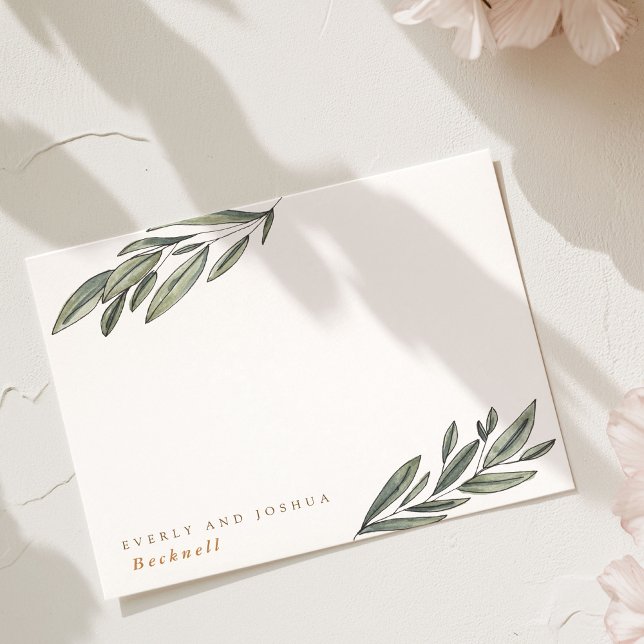 Romantisk Ständigt Grön Chic Botanisk Personlig Anteckningskort (Romantic Evergreen Chic Botanical Personalized Note Card)