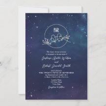 Romantisk stjärnklar natt Monogram bröllopsinbjuda