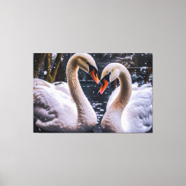Romantisk Svanar i Winter Wonderland Canvastryck