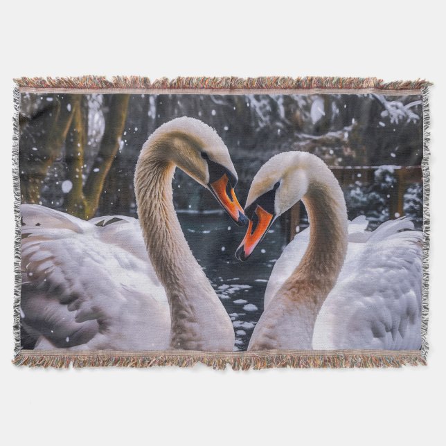Romantisk Svanar i Winter Wonderland Filt (Framsidan)