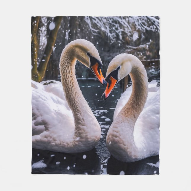 Romantisk Svanar i Winter Wonderland Fleecefilt (Framsidan)