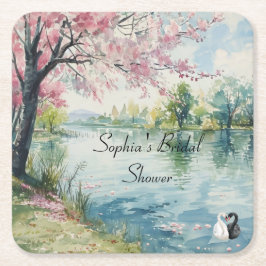 Romantisk Svanar Sjön Bröllopsfest   Underlägg Papper Kvadrat