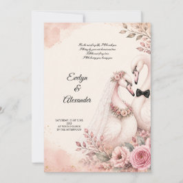 Romantisk svanbrud och -brudgum Blush Rosa Blommor Inbjudningar