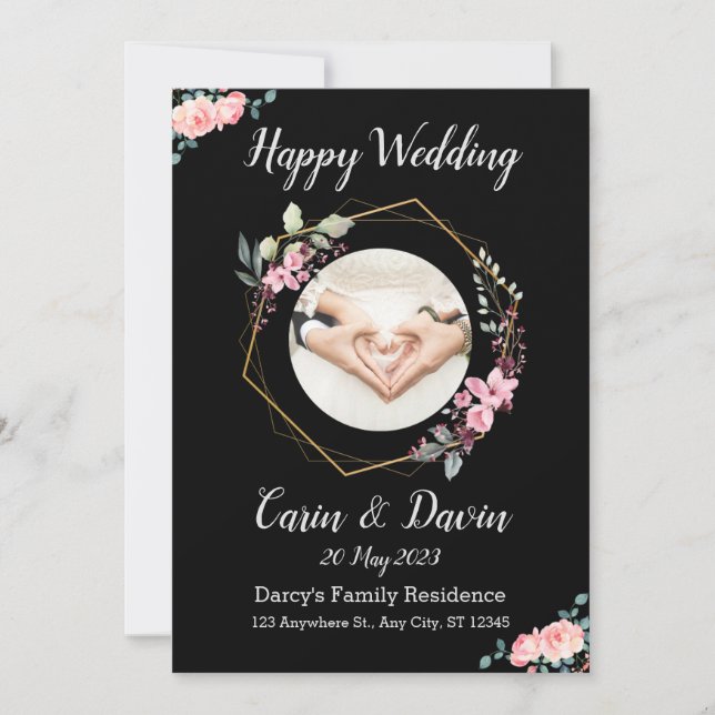 Romantisk svart kalligrafi - alla bröllopsinbjudni inbjudningar (Framsida)