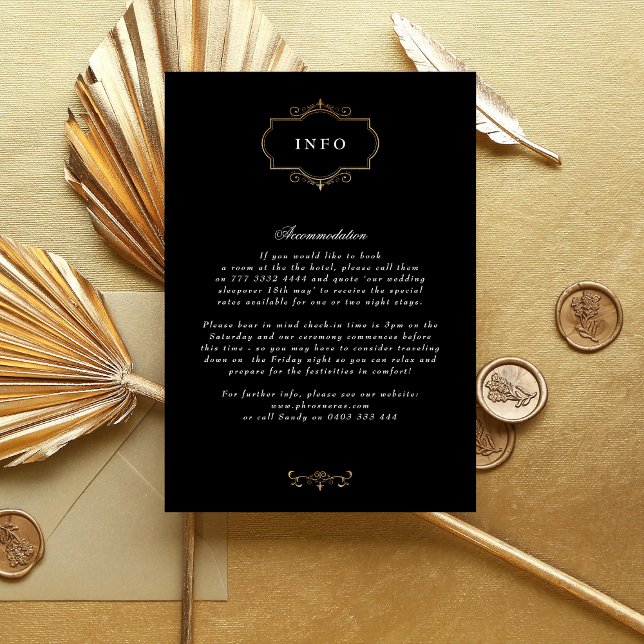 romantisk svart vit guld monogram bröllop tilläggskort (Skapare uppladdad)