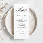 Romantisk swirly Calligraphy Bröllop Meny<br><div class="desc">Enkel svartvit bröllop-meny med elegant och romantisk kalligrafi-skrift med namn. Om du vill ha en mer avancerad anpassning av den här designen klickar du på BLUE DESIGN VERKTYG ovan!</div>
