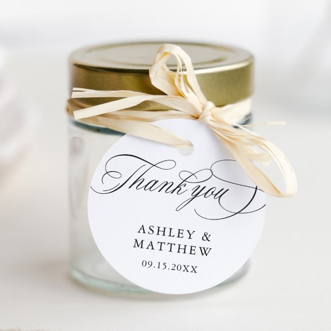 Romantisk swirly Calligraphy Bröllop Tack Gåvor Etiketter (Skapare uppladdad)