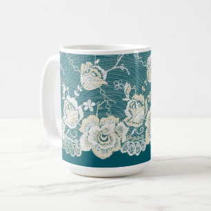 Romantisk Teal Blå Grön Blommig Bröllop Kaffemugg