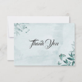 Romantisk teal blue butterflies löv botaniska tack kort