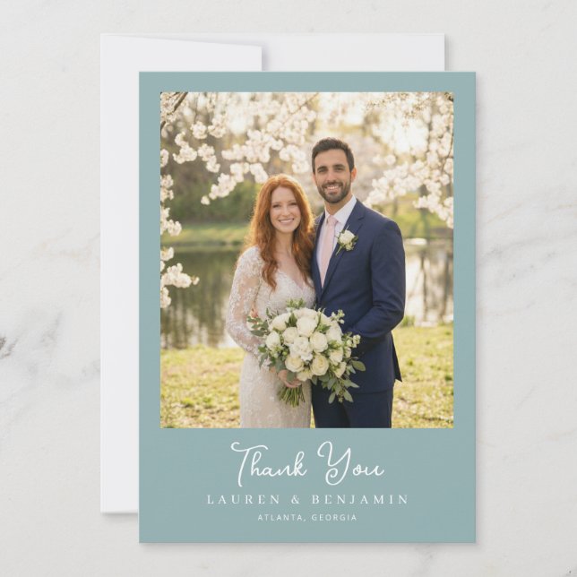Romantisk Teal Elegant Foto Tack Kort (Framsida)
