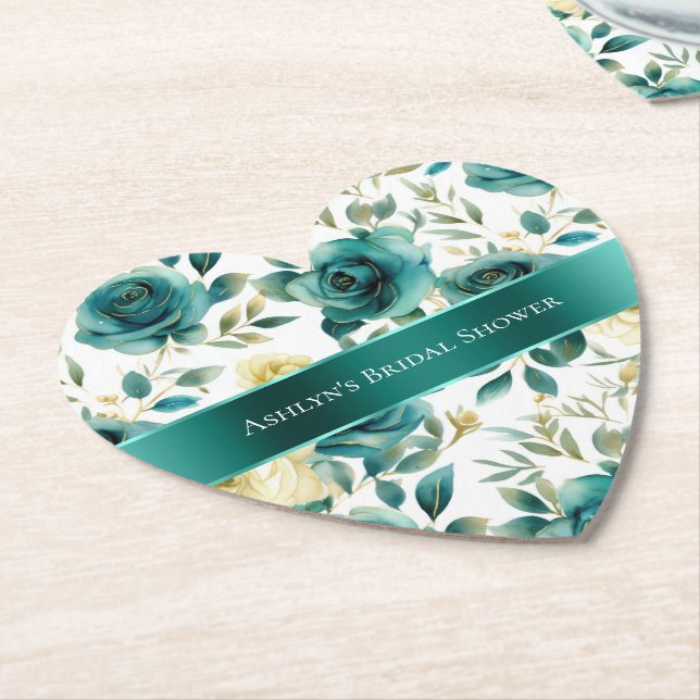 Romantisk Teal Grön Crème Ros Blommig Underlägg Papper (Vinklad)