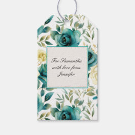 Romantisk Teal Kräm Ros Blommig Bröllopsdusch Presentetikett