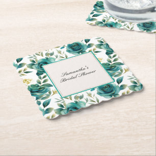 Romantisk Teal Kräm Ros Blommig Bröllopsdusch Underlägg Papper