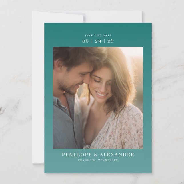 Romantisk Teal Minimalistisk Foto Spara Datumet (Framsida)