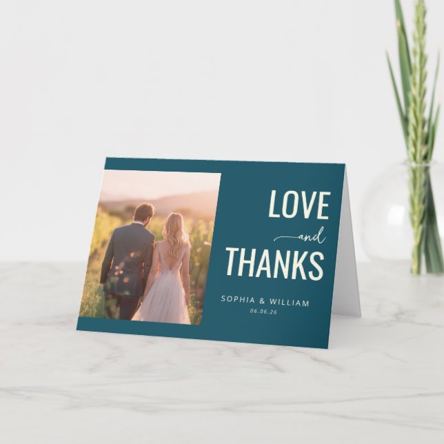 Romantisk Teal Minimalistisk Foto Tack Kort (Framsida)