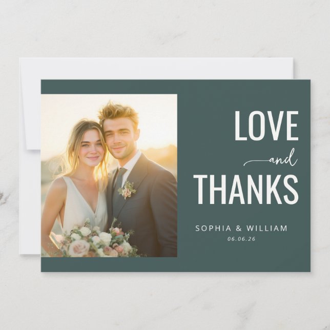 Romantisk Teal Modern Foto Tack Kort (Framsida)