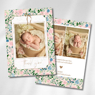 Romantisk Teal Rosenskär Vårflora Guld Baby Foto Meddelande