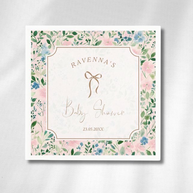 Romantisk Teal Rosenskift Sage Blommig Baby Shower Pappersservett (Skapare uppladdad)