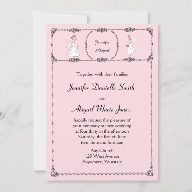 Romantisk Tecknad Brides  bröllopsinbjudan Inbjudningar (Framsida)