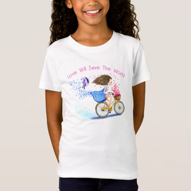Romantisk tjej med cykel t-shirt - Din text (Framsida)