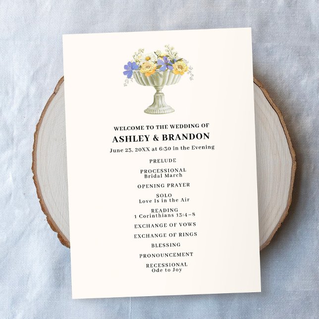 Romantisk toskansk trädgårdsurna blomsterbröllop program (Skapare uppladdad)
