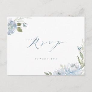Romantisk trädgård dammig blå blomsterbröllop RSVP Vykort