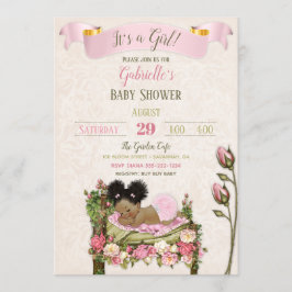 Romantisk Trädgårds Baby Shower Rosa Gröna Rosor Inbjudningar