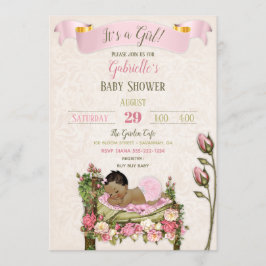 Romantisk Trädgårds Baby Shower Rosa Gröna Rosor Inbjudningar