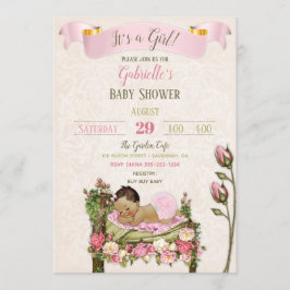 Romantisk Trädgårds Baby Shower Rosa Gröna Rosor Inbjudningar