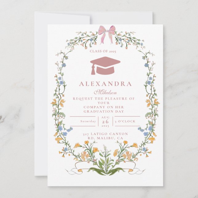 Romantisk trädgårdsblomma examen inbjudningar (Framsida)