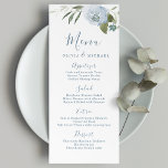 Romantisk trädgårdsdamm, blå blommigt bröllop meny<br><div class="desc">Romantisk vattenfärgsfärgad blommigt i dammig blå och sage grönt,  elegant och romantiska,  underbara bröllop-menykort för moderna bröllop,  romantiska bröllop och botaniska trädgårdsbröllop i vår och sommar. Visa alla matchande delar i samlingen.</div>