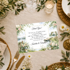 Romantisk Trädgårdsfinhet vid Sjö Wedding Tack Kort