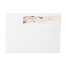 Romantisk trädgårdspersika, vattenfärg blommigt br etikettband