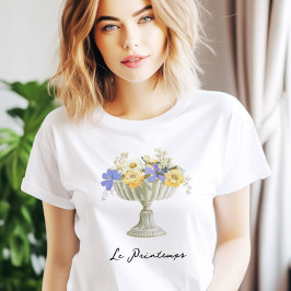 Romantisk trädgårdsurna med blommor fransk t shirt