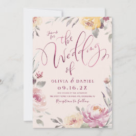 Romantisk trädgårdsvattenfärg blommigt bröllop inbjudningar