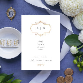 romantisk traditionell guld monogram bröllop OSA kort